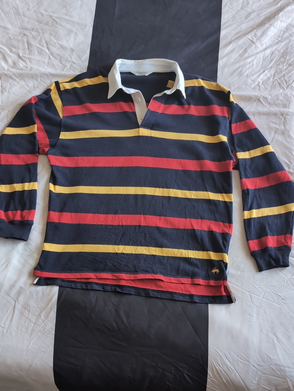 vtg BROOKS BROTHERS 'Golden Fleece' Navy Striped Rugby Shirt - Sz XL